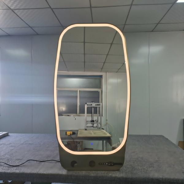 Kingstin Custom Smart LED Bathroom Mirror with Storage, Anti-Fog, Dimmable, Time Display, Gold Aluminum Frame