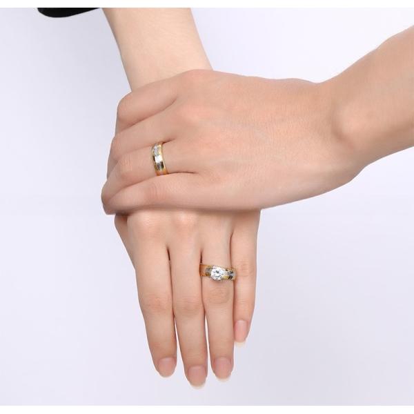 Couple Stainless Steel Wedding Band Set Yellow Gold Filled Round CZ for Women Men