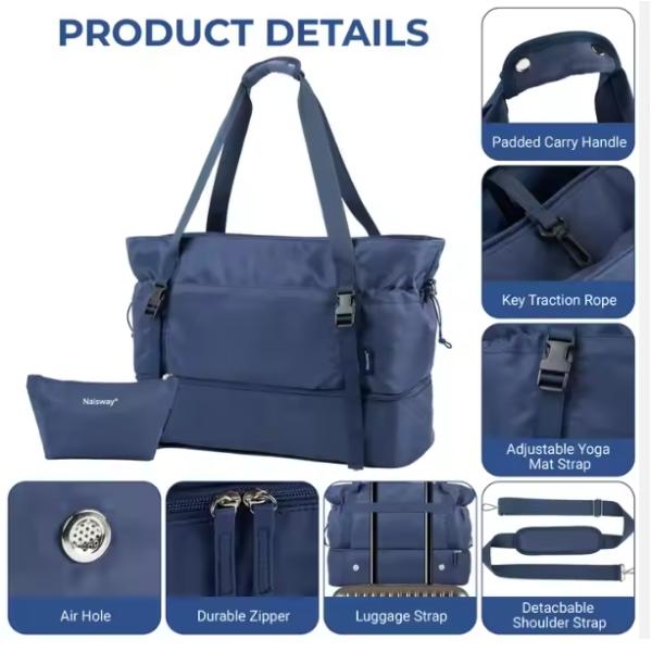 Mochila de viaje para mujeres para viajes, bolso, mochila, con compartimiento para zapatos y bolsillo húmedo, bolsa de estera de yoga, bolsa de fin de semana