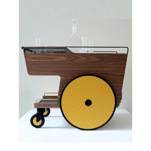 Wood Commercial Furniture Customized Iron and Wood Trolley Metal Cart with Wheels Suitable Hotels Bars