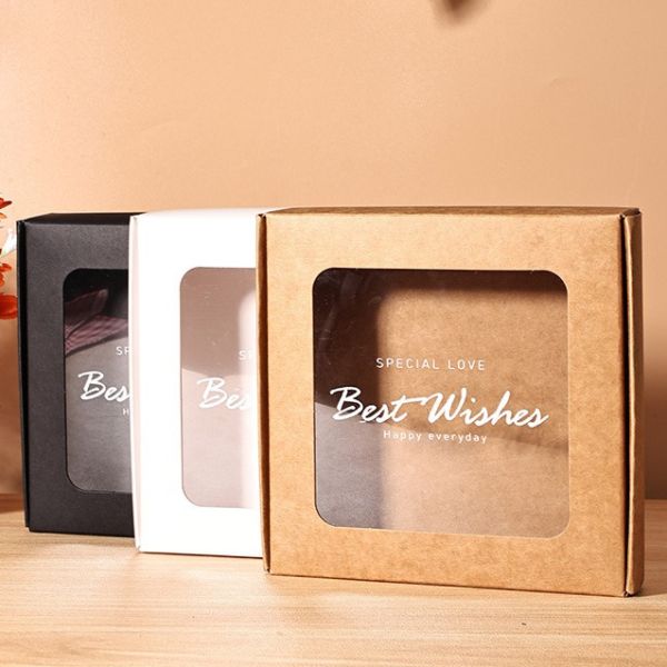 Transparent Kraft Paper Gift Boxes With Windows Folding Packaging Boxes Food Packaging Boxes With Printed Logos