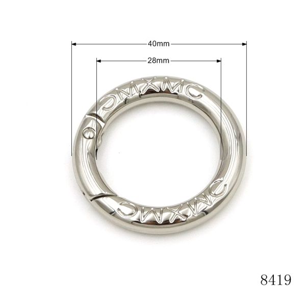 Luxury Metal Spring O Rings Silver Circular Carabiner Custom Brand Name Logo
