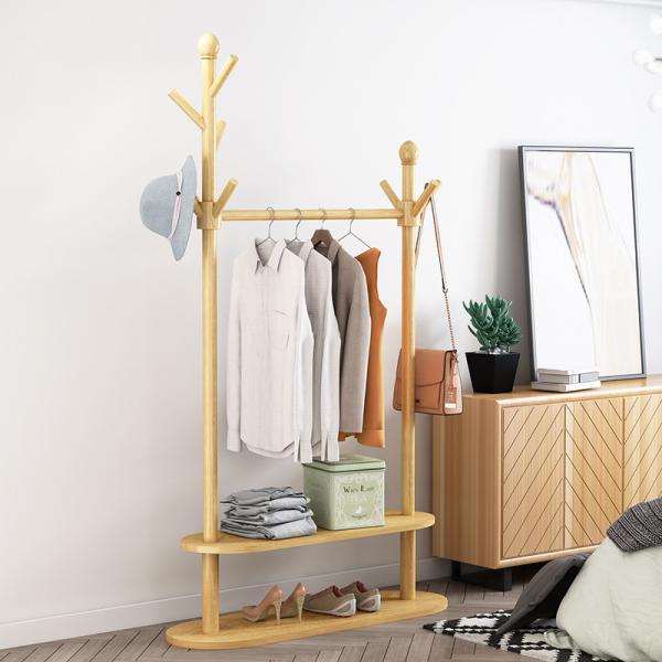 Roydom Office Coat Bamboo Cloth Hanger Stand With Shelves