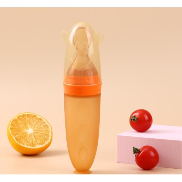 Baby Product Baby Cereal Squeeze Feeding Spoon Silicone Baby Feeder Bottle With Spoon And Suction Cup Bottom
