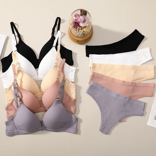 Wholesale 2024 Women Pure Cotton Thong Panties With Bra Set Hot Selling Women Bra With Panty Set Cotton