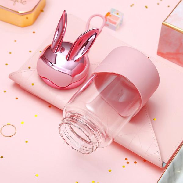 Cute Bunny Design Silicone Sleeve Glass Drink Bottles Bulk 16 Oz