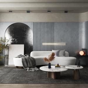 Support customization Nordic Minimalism Leather Sofa Set, Office, Bedroom, Innovative Arc Design, Metal Legs, Three-seater, Fabric