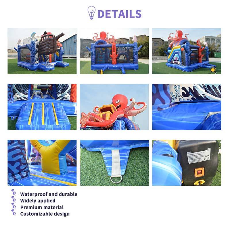 Commercial Grade Octopus Pirate Ship Inflatable Playground for Party Rental, Ocean Theme Bouncy Castle Slide Combo