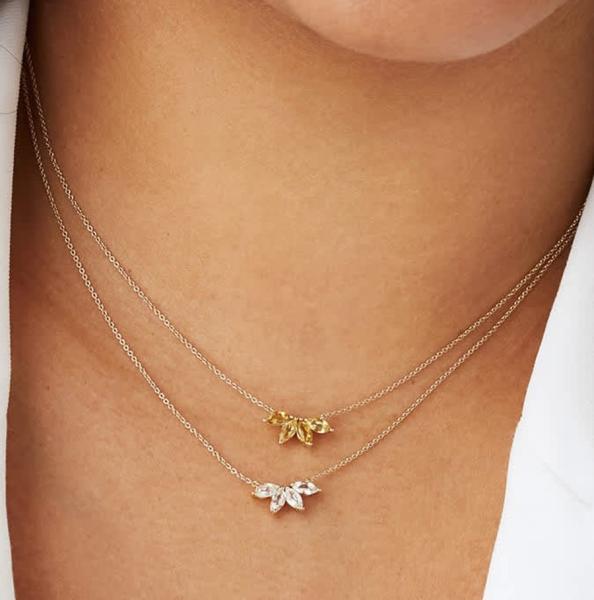 925 Silver 14K Plated Necklace 18 Marquise Topaz Pendant And White CZ Diamonds