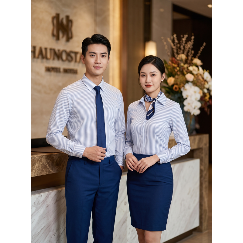 Blue White Pinstripe Shirt Fabric 100% Polyester Fabric 120gsm
