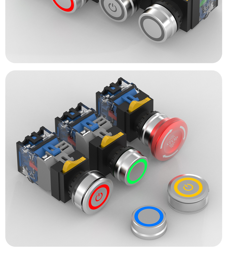 LA38 emergency stop button switch with light, self-locking and self-reset, ring light, 10A high-current power emergency stop button
