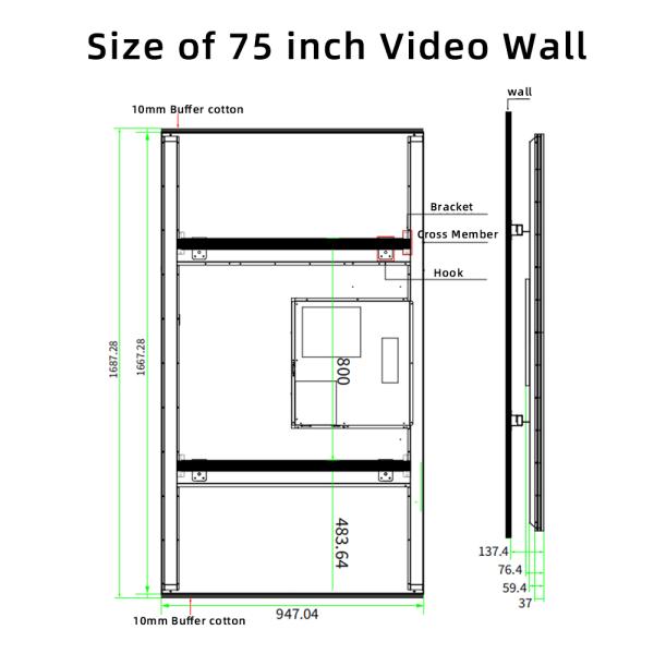 75 Inch Commercial High Performance Vertical Modular Large Splicing Screen Narrow Bezel Art Die Casting Steel Panel Video Wall Display