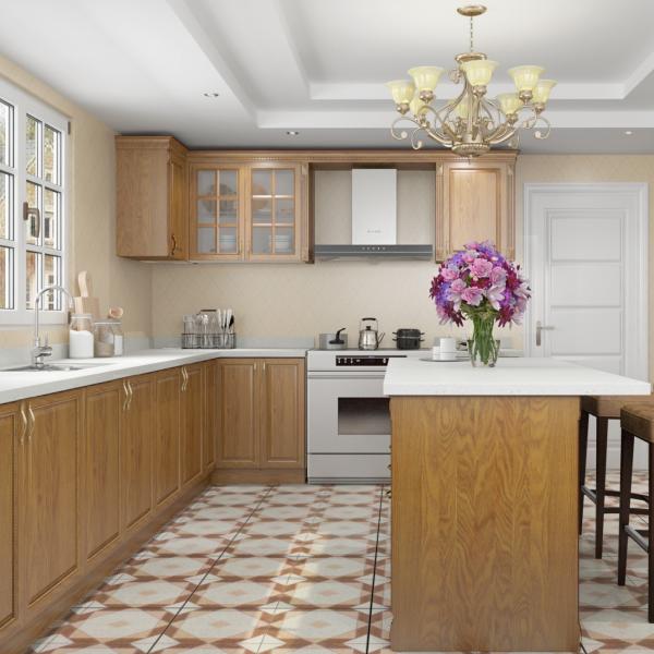 Mint Green Armários de cozinha desmontados Madeira maciça Noz de cozinha personalizada