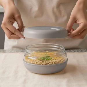 IKOO Microwave Safe Leakproof Stackable Ramen Bowl Glass Food Storage Container