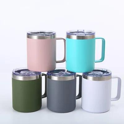 Design élégant Logo personnalisé en acier inoxydable 304 Gobelets à boire métalliques isolés Voyage Gobelets à bière isolés avec couvercle 360ml Comfort Grip facile nettoyage