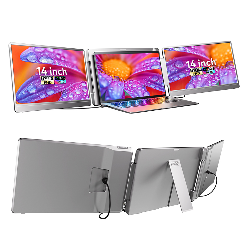 USB C 14 Inch Portable Monitor 1200P FHD IPS Dual Screen Extender Mini For Notebook