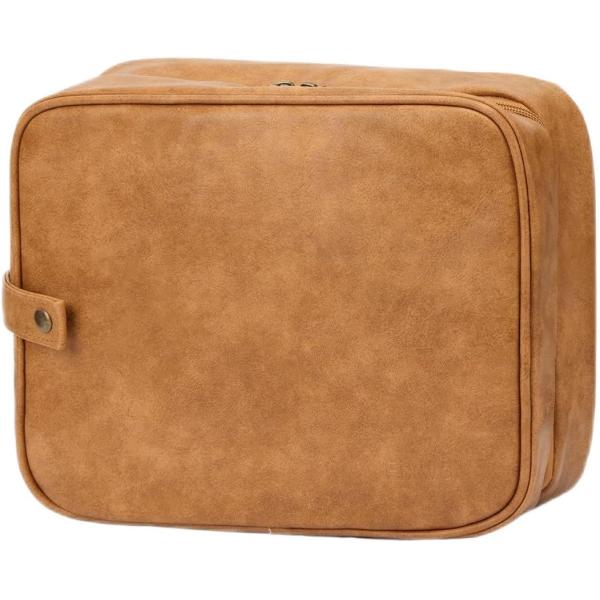 3 In1 Makeup Toiletry Travel Bag Brown Leather Water-Resistant Hanging With Hooks