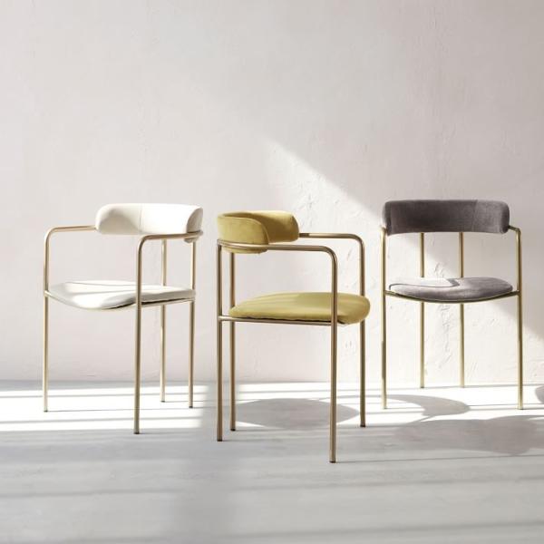 Slim Lenox Velvet Fiberglass Dining Chair Blackened Brass Steel Frame