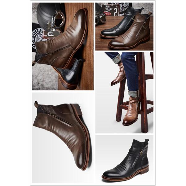 Black / Brown Mens Leather Dress Boots , Mens Designer Combat Boots With Rubber Sole