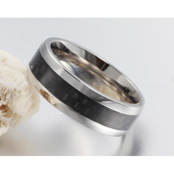 8mm Stainless Steel Carbon Fiber Inlay Wedding Band Polished For Men And Women