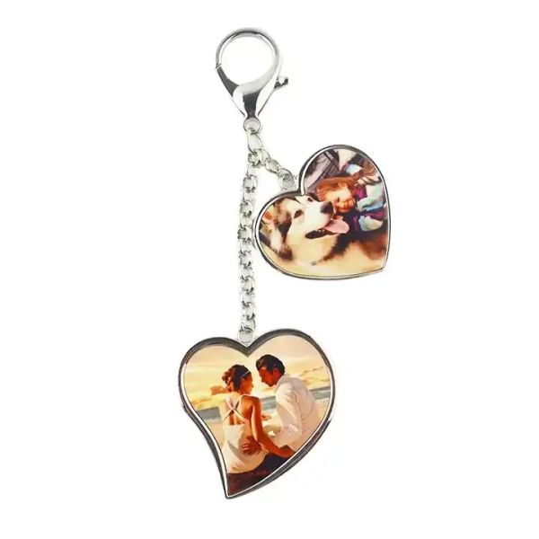 Double Hearts Sublimation Keychain Blanks Personalized Zinc Alloy Bag Buckles