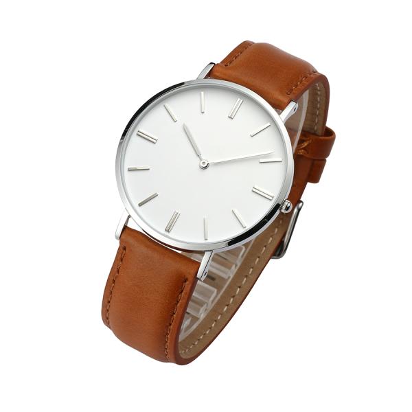 Brown Leather Watch Straps , High Accuracy Sapphire Crystal Glass Watch