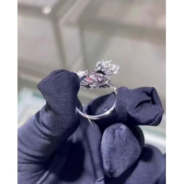 Маркиза КВД Лаборатория взрослых бриллиантовых ювелирных изделий Розовый бриллиантовый кольцо 18k Белое золото