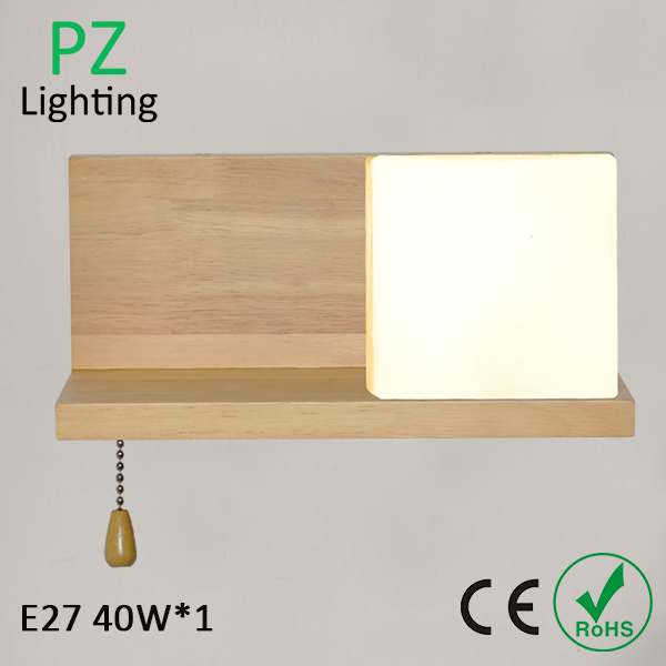 Oak wood wall lamp with hand blown white glass shade E27 40Wx1 CE/ROHS Made in China