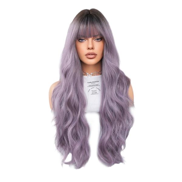 Fashion Long Body Wave Dark Root Hair Purple Synthetic Wigs For Women