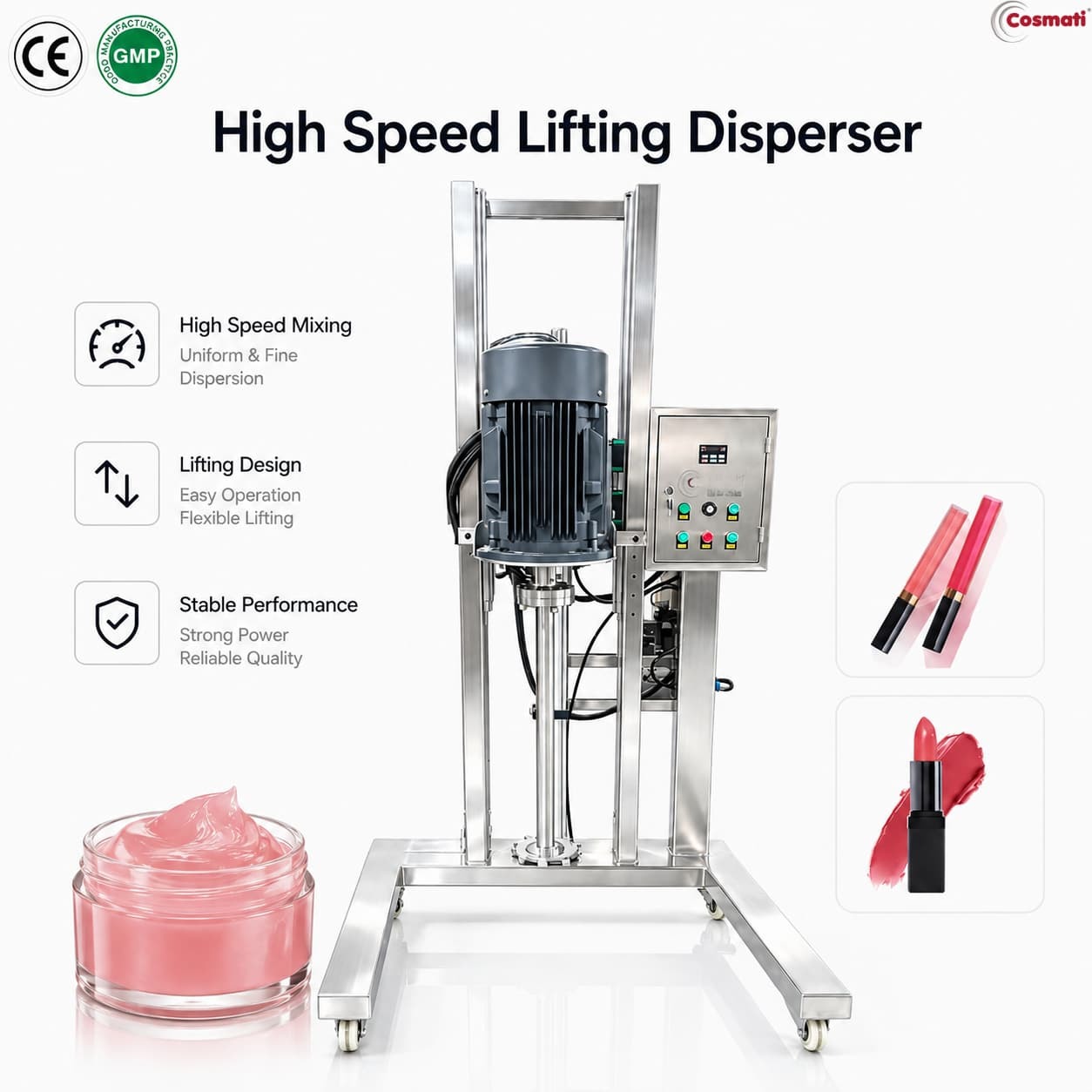 High Speed Disperser Mixer Lifting Agitator Cosmetic Chemical Equipment