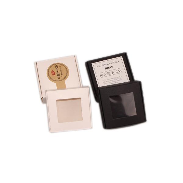 Square soap box with label sticker clear window