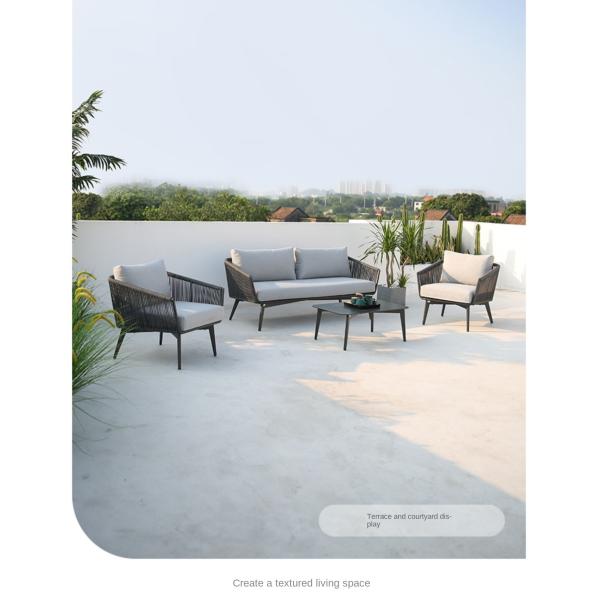 Outdoor Furniture Sofa Set Woven Rope And Aluminum 1+2+3 Seats Garden Sofa