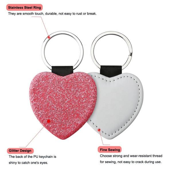Porte-clés par sublimation en cuir vierge coloré, simple face, pailleté, porte-clés personnalisé