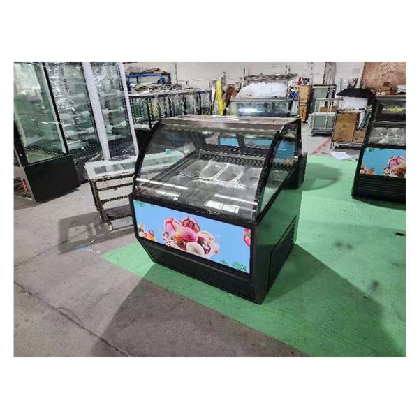 Commercial Curved Glass Ice Cream Display Freezer with Digital Controller Tempered Glass and LED Lighting