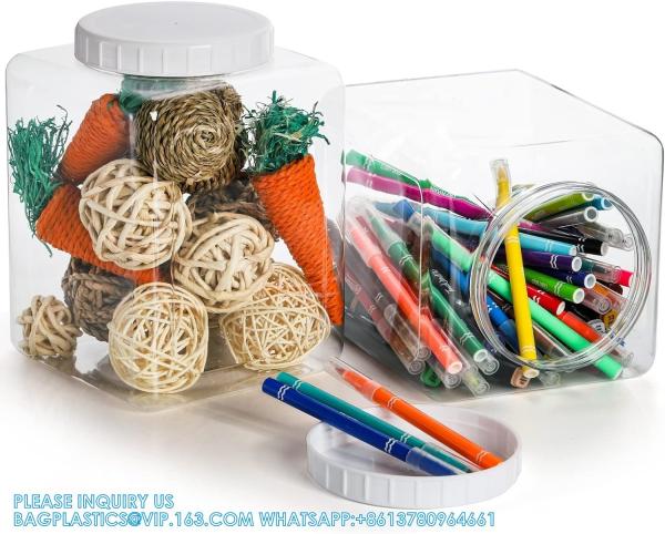 Plastic Jars, Plastic Gallon Containers With Lids, Large Square Plastic Food Storage Jar For Kitchen, Dry Food, Snack