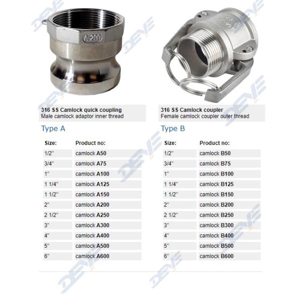 304 316 Stainless Steel Cam Lock Quick Connect Fittings