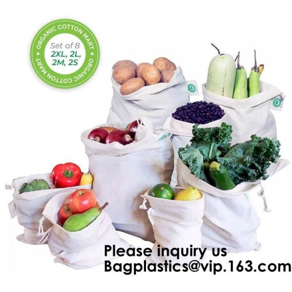 Custom Personalised Logo Vegetable & Fruits Reusable Mesh Cotton Bags Pure Cotton 100% Organic Mesh Net Muslin Cotton Ba