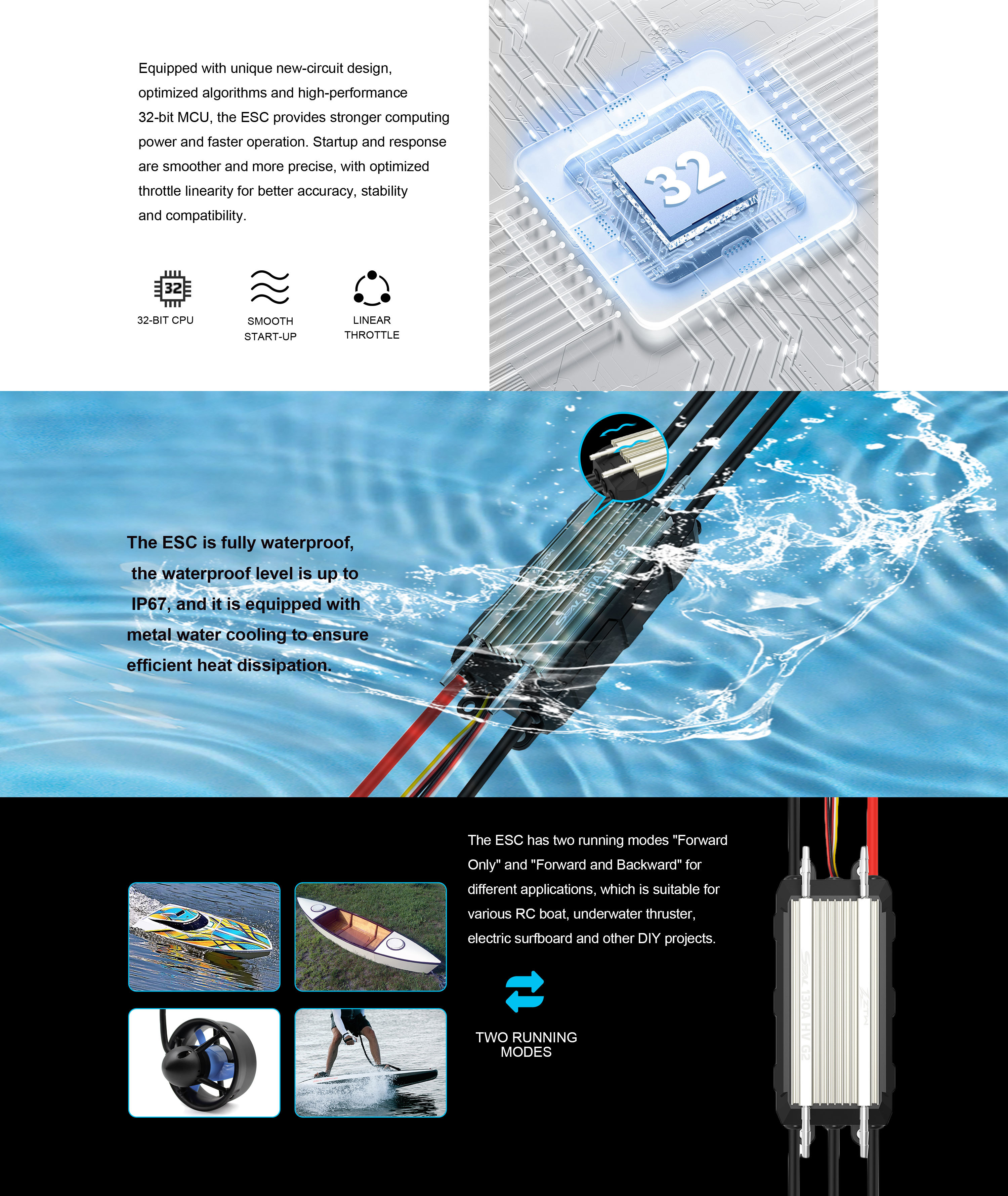 Waterproof ZTW Seal 130A SBEC HV G2 6S-14S ESC Controller For EFoils
