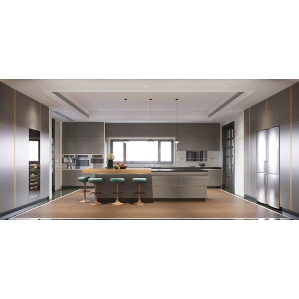 Armarios de cocina de estilo industrial de metal frío con diseño de doble espacio