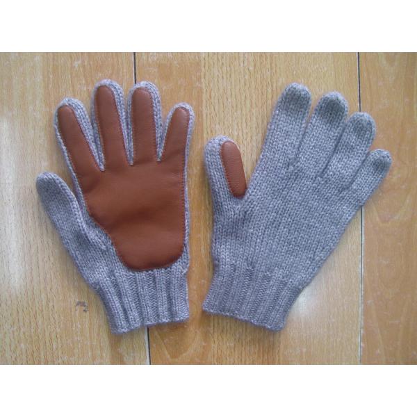 Outdoor Activities Winter Gloves For Men , Warm Knit Gloves With Leather Palm