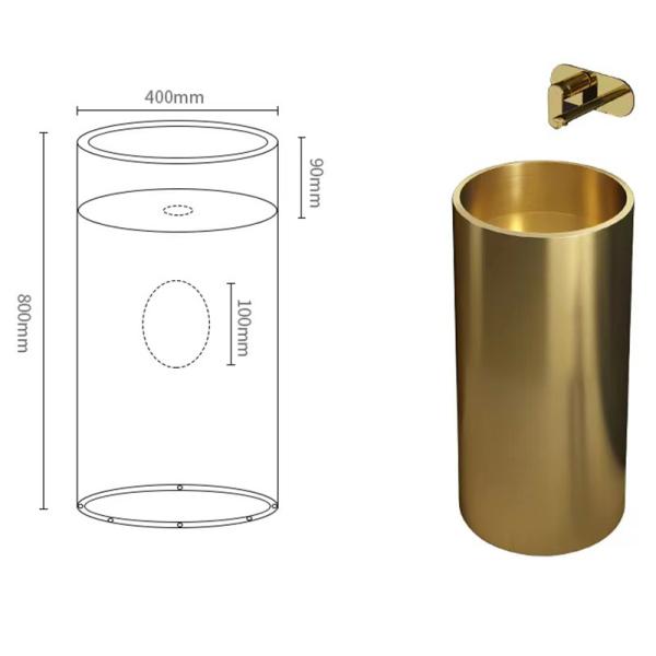 OEM 304 Stainless Steel Pedestal Sink Circular Column Shape Floor Standing