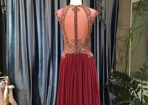 Maroon A Line Lace Prom Dress Sleeveless Top Lace Heavy Beading Sweep Train