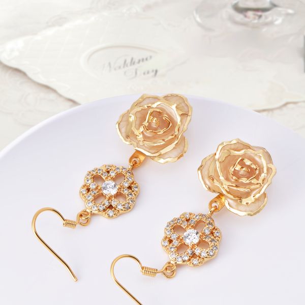 24k Gold Plated Rose Earrings Gifts Woman's  Rose  Earring Wholesale for Christmas  Valentine