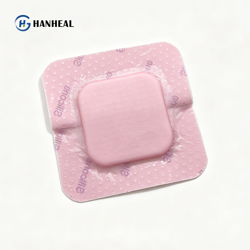Hangu OEM Bordered Silicone Foam Wound Dressing Pink 5x5cm