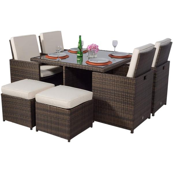 Modern Design Rattan Wicker Furniture Garden Table with Popular Double Garden Chair