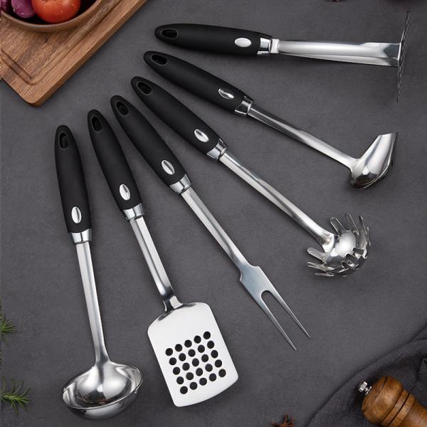 Europe style New pattern kitchenware set with stand black color handle cooking tools  patato masher