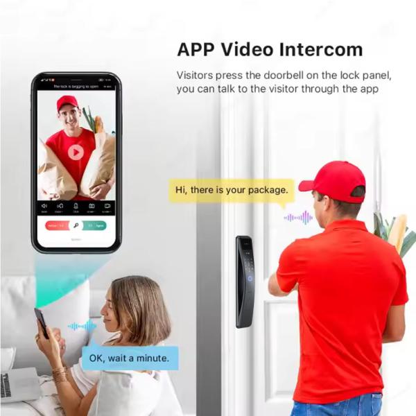 全自動 3D顔認識 バイオメトリック指紋 WIFI スマートドアロック