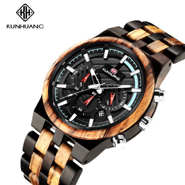 Black Sandel And Zebra Wooden Quartz Watch 6 Hands Calendar Wristwatch Man 1018-1