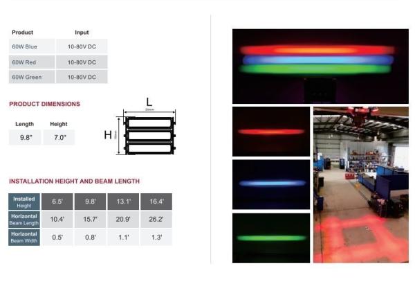 Forklift Safety Light 3X60W LED Red Warning Light with Stainless Steel Mounting Bracket and Diecast Aluminum Housing