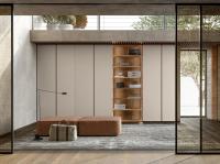 Armoire en PET beige avec étagère d'affichage de grains de bois Armoire de chambre personnalisée